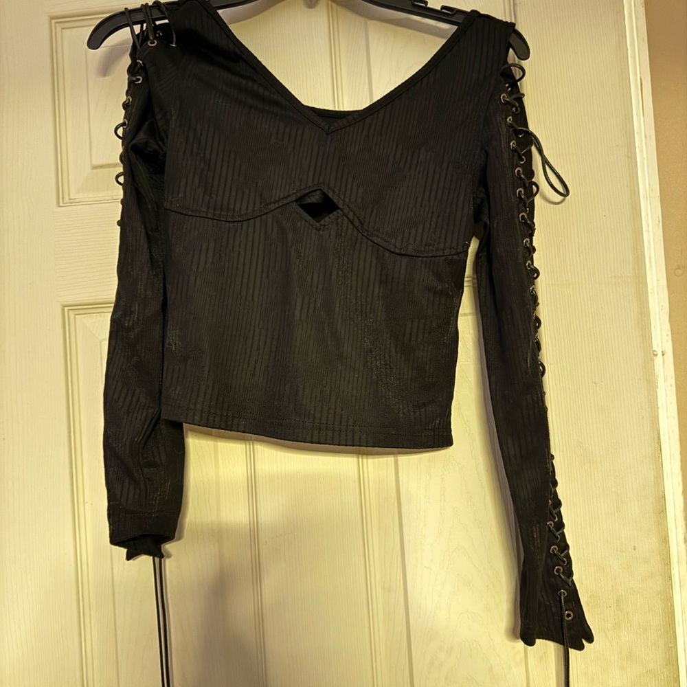 Punkrave Black Lace-Up Sleeve Women's Top